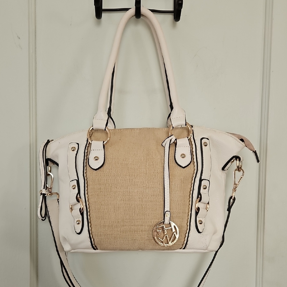 Hilary Radley Tan/ White Vegan Leather Large Shoulder/ Crossbody Tote